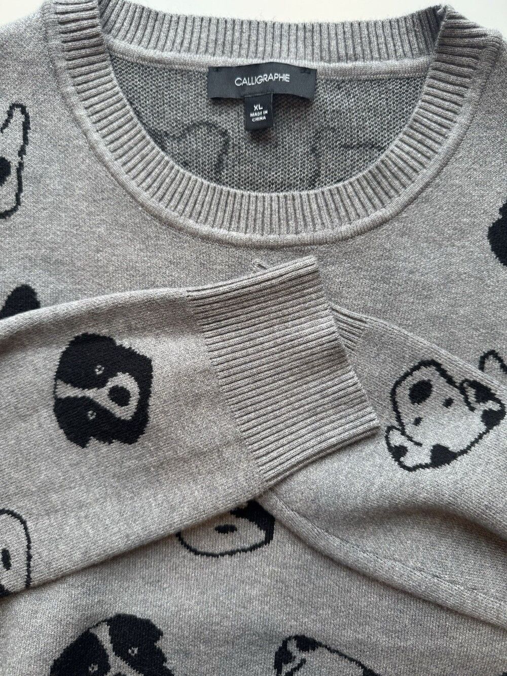 Anthropologie Calligraphie Women's Knit Jacquard Dog Print Crewneck Sweater XL - Picture 2 of 7